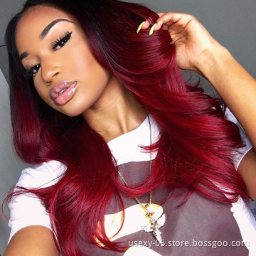 Free Sample Hair Bundles Cuticle Aligned  Raw Burmese Hair Indian Body Wave Two Tone Ombre 1B/Red Virgin Human Hair